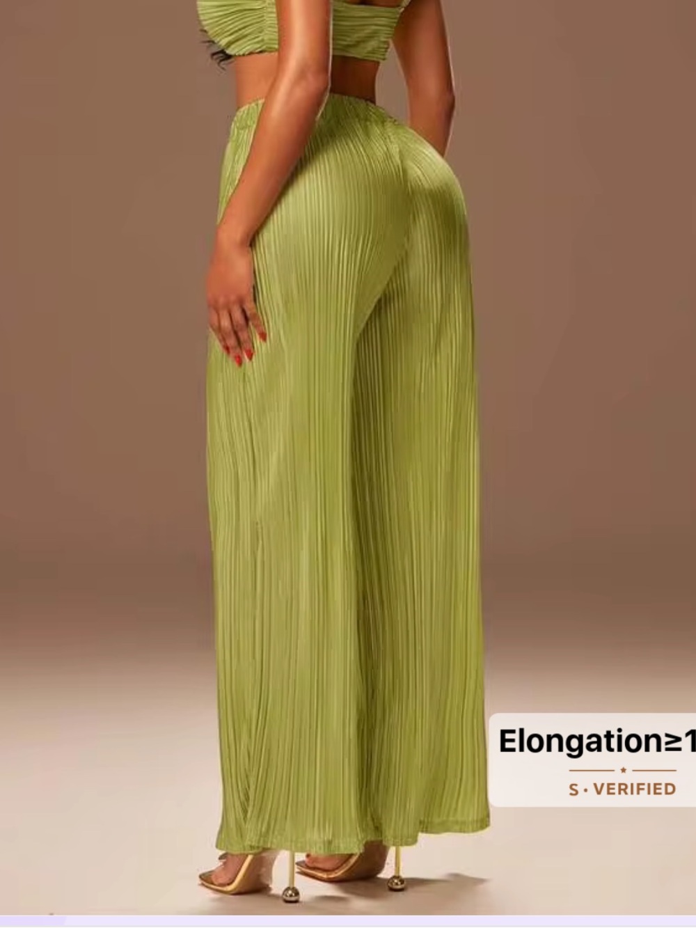 SHEIN Olive Green Pleated Wide Leg Plisse Pants